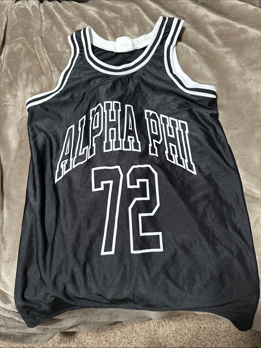 Black Athletic Jersey Tank Top with White Trim